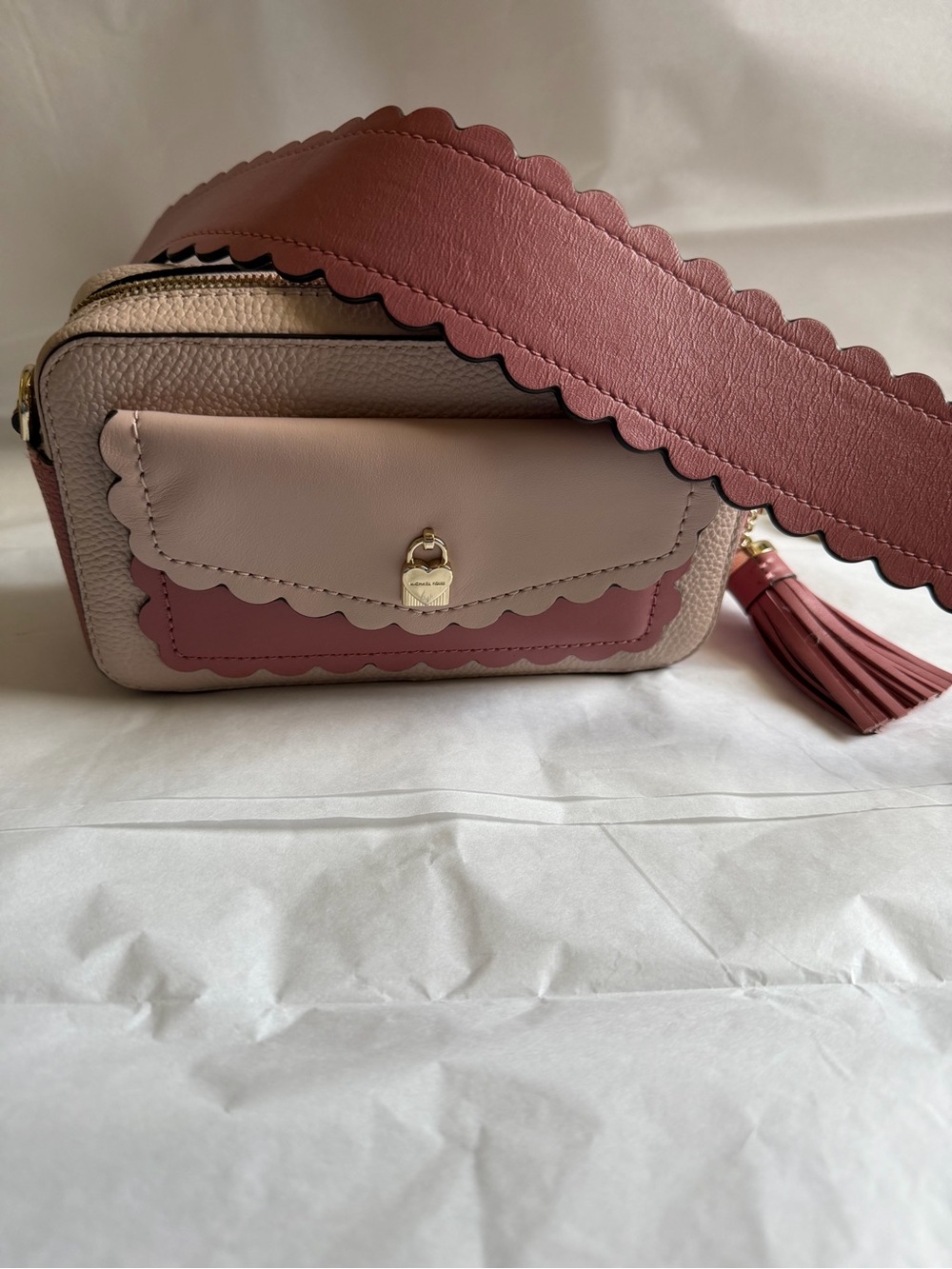 Michael Kors Pink Scallop Crossbody Bag with Tassel